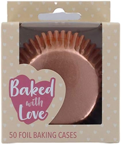 Baked with Love Gold Foil Baking Cases, Foil Baking Cups, Greaseproof Cupcake Cases, Gold - Pack of 50