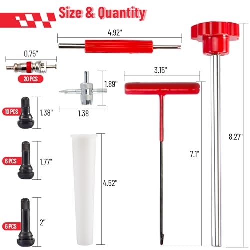 Image of CarBole Valve Stem Removal Tool, Quick Change Tire Valve Stem Core with Gloves T-Hook Push Rod TR413 TR414 TR415 for Replacing Leaky Valves in Cars Trucks Atvs Motorcycles