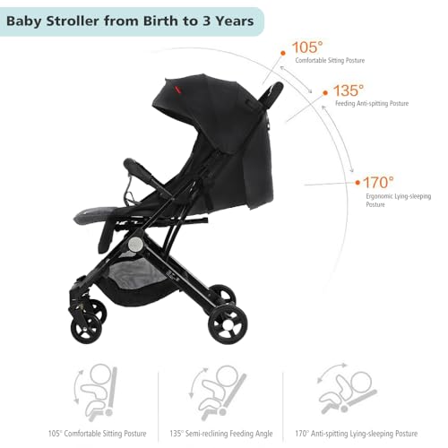 Blendra Baby Stroller for Toddlers from Birth to 3 Years,Foldable Pram Travel Pushchair with Adjustable Seat,7.2kg Buggy,5-Point Harness,Storage Basket, Adjustable Canopy,360-degree Front Wheels - Image 5