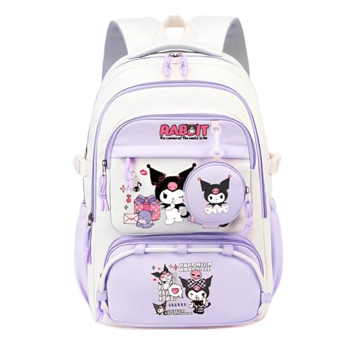 Kawaii Backpack,Scratch Resistant,Large Capacity and Multi-Compartment Bookbag,Suitable for Travel and Camp (purple)