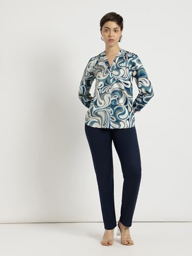 Image of FableStreet Women Formal & Casual Top | V-Neckline with Gathered Back Detail & Three-Quarter Sleeves | Premium Satin Fabric for Office Wear & Sophisticated Outings