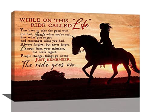 Farmhouse Western Horse Wall Art Decor Rustic Cowgirl Pictures Country Inspirational Quotes Painting Canvas Prints Modern Framed Home Artwork Decoration for Girl Bedroom Bathroom Living Room 24"x16"