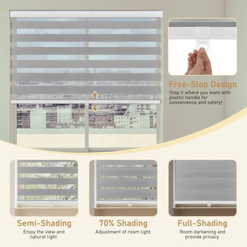 KELIXU Cordless Zebra Blinds with Valance, 22" W x 90" H (56 W x 228 H CM) Day and Night Window Indoor Shades Double Layered Fabric Blind, Light Filtering Window Roller Shade for Home Door, Gray by KELIXU - Image 3