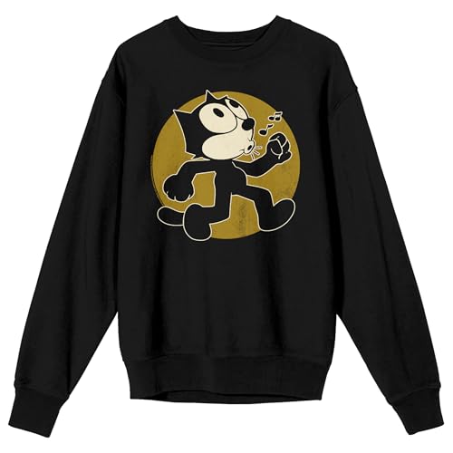 Felix Whistle While You Work on Gold circle frame on Black Long Sleeve Adult crew neck