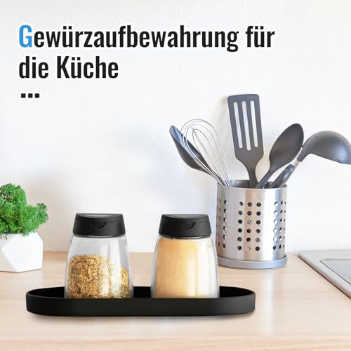 UICCVOKK 2 Stück Badezimmer Tablett, Deko Tablett, Schwarz Ablage Silikon, Schminktisch Ablageschale, Badezimmertablett für Wohnzimmer, Waschbecken, Bad, Badewanne und Küchenspüle (Oval)