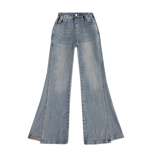 Baggy Flare Jeans for Girls Elastic High Waisted Bell Bottoms Kids Casual Straight Leg Denim Pants with Pockets