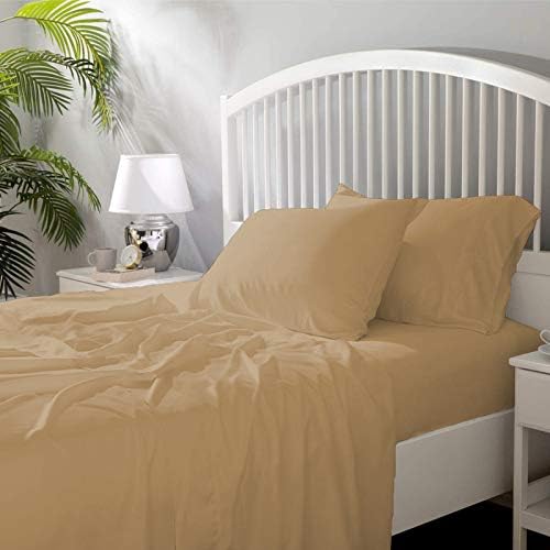 Image of YRM Bedding's - Egyptian Cotton Bedsheet 400-TC Premium Hotel Quality 1 Bedsheet (66x96) + 2 Pillow Covers (18x28) - (Single Bed Size, Beige Color)