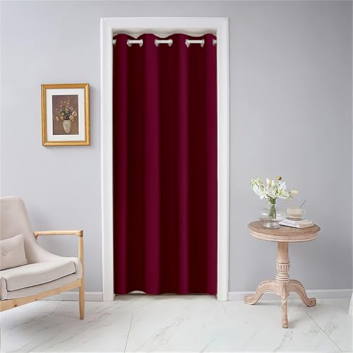 Odot Cortina de Puerta Color Sólido 1 Pieza, Cortinas Opacas Interiores Aislante Termica con Ojales, Moderno Pantalla per Salón Dormotorio Habitacion Ventanas (80x180cm,Rojo Burdeos)