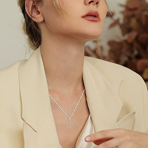 SISGEM 14k White Gold Cross Pendant and Lip Chain Necklace for Women, Baptism Jewelry Confirmation Gifts for Her, 18 inch2