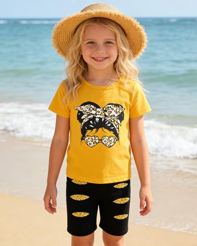 Image of OLMRJKD Kid Toddler Girl Clothes Summer Short Sleeve Figure Graphic Tee Shirt + Shorts Summer Outfits Set