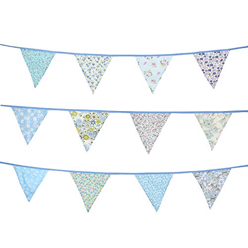 Infei 10M/32Ft 36 Floral Fabric Triangle Flags Bunting Banner Garlands For Wedding, Birthday Party, Outdoor & Home Decoration (Blue) #TOP1