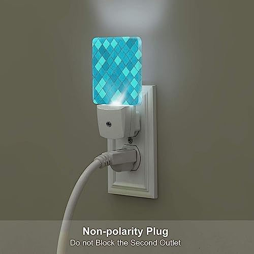 Image of Ocean Blue Turquoise Scales LED Plug-in Night Lamp 2 Piece Set, Auto Sensor Nightlights Set of 2 for Bedroom Bathroom