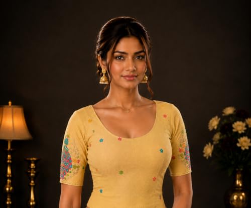 Image of Women's Designer Readymade Stretchable Blouse with Peacock Embroidery Elegant Ethnic Saree Blouse