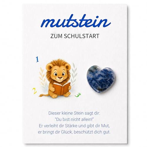 Snyvpra Mutstein Glücksbringer Schulanfang Junge - Herz Sodalith Naturstein Mit Karte & Säckchen - Ideales Einschulung Geschenk Für Schultüte Jungen Füllung & Schulkind 2026 Junge Set