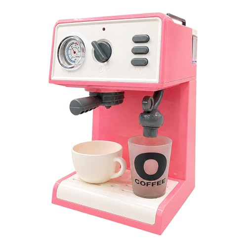 Kahve Makinesi, Oyuncak Buharlı Sesli Işıklı Pilli Gerçekçi Su Akışlı Renk Değiştiren Bardaklı Mini Barista Seti (Pembe)