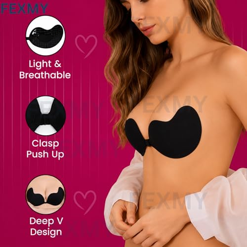 Image of Women's & Girl's Strapless Push Up Wire Free Stick On Invisible Bra, Sticky Liftup Silicone, Stick on Bra for Backless Dress Free Size B Cup