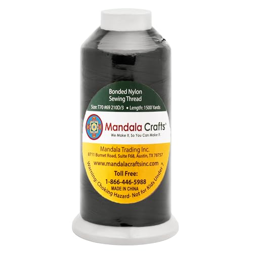 image for Mandala Crafts Bonded Nylon Thread Black Heavy Duty Sewing Threads - 1