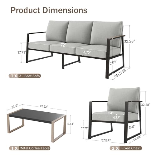 Image of PHI VILLA Metal Patio Furniture Set,5 Seats Outdoor Patio Conversation Set,All Weather Outdoor Couch Set Patio Sofa Set with Coffee Table,Black Frame with Textilene Cushion(Backyard ICON Collection)