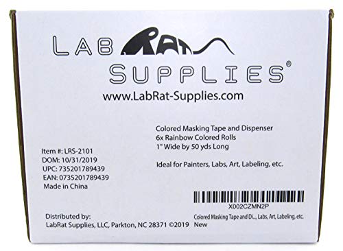 Colored Masking Tape and Dispenser, 6X Rainbow Colored Rolls, 1" Wide by 50 yds Long | for Painters, Labs, Art, Labeling, etc. - Thumbnail 5