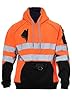 BSBAAA FASHIONS® Hi Viz Hoodie Sweatshirt Safety Work Reflective Tape Band Work Warm Security High Visibility Sweatshirt 3 Zip Pocket Pullover Hooded Top (Orange-Black, XXL) #1