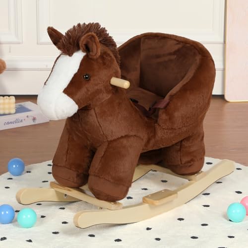 Pony Baby Rocking Horse for Toddlers 1-3 with Sound and Music Brown