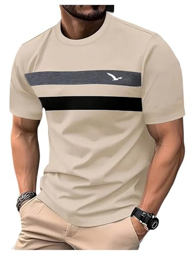 Image of Men's Color Block Short Sleeve Tee Shirts Casual Crewneck T Shirt Trendy Summer Tops