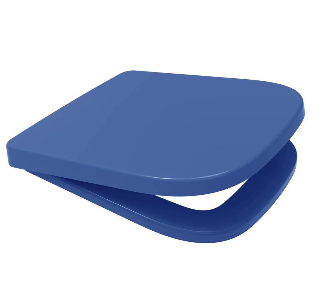Euroshowers 87374 V20 ONE Square Shaped Soft Close Toilet Seat, Blue, 356mm x 434mm, Top & Bottom Fix