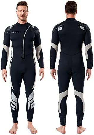 Seaskin Wetsuit Men Women 3mm Neoprene Full Body Diving Suits Front Zip Wetsuit for Diving Snorkeling Surfing Swimming (Mens Black+Gray, XX-Large)