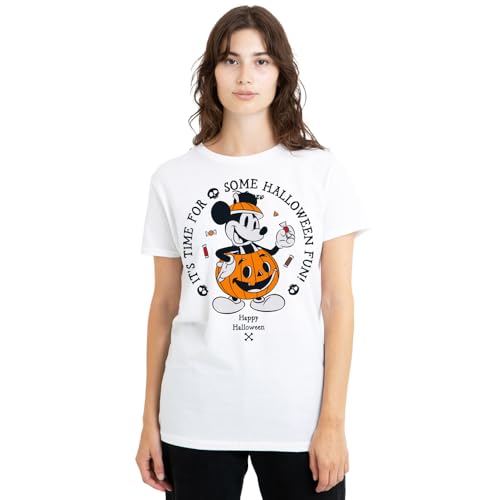 T-shirt Mickey Mouse Disney Pumpkin Halloween pour femme en coton blanc