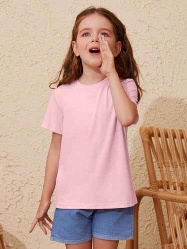 Image of ZDC Girls' Short Sleeve Shirts Kids Crewneck T-Shirts Summer Tops Basic Tees 5-14 Years