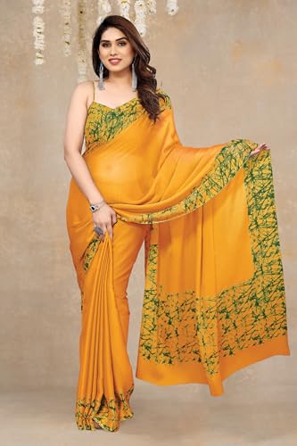 Image of MIRCHI FASHION Women Saree Abstract Print Chiffon | Breathable Lightweight Casual Sari for Regular Use and Office with Unstitched Blouse (Available in 25 Colors)