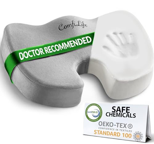 ComfiLife Coccyx Orthopedic Memory Foam Office Chair and Car Seat Cushion for Back Pain and Sciatica Relief (Gray) by ComfiLife