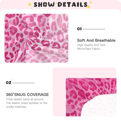 Image of Crib Sheet Breathable Soft Crib Mattress Sheet for Baby Toddler Boys Girls Fitted Crib Sheet Fit Standard Crib Mattress 52 x 28 Inch Gradient Pink Leopard Print