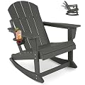 ABCPATIO Plastic Adirondack Chair - Rocking Adirondack Chairs with Cup Holder, Weather Resistant Seating for Patio, Porch, Deck, Pool, Garden, Backyard (Seat Width 20", Dark Gray)