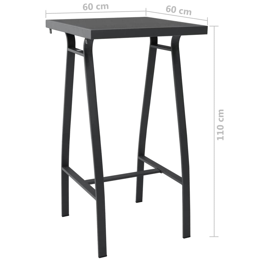 Mesa de jardín negra con cristal templado, 60 × 60 × 110 cm, estructura de acero resistente y resistente a la intemperie, para balcón, terraza, exterior como mesa alta y mesa auxiliar