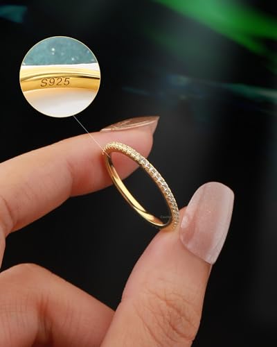 COCHARM 14K Gold Plated Promise Rings 925 Sterling Silver Rings Wedding Bends for Women Cubic Zirconia Engagement Rings for Women Size 7-124