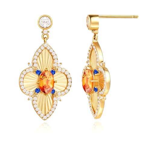 Cicy Bell Four Leaf Clover Dangle Earrings for Women Lucky 18k Gold Plated Cubic Zirconia Trendy Drop Earrings Jewelry Gift