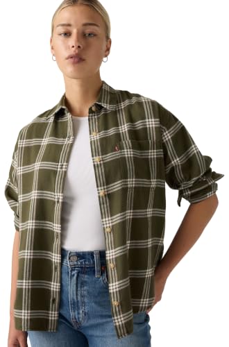 Levi's Damska koszula flanelowa Nash z kołnierzem zapinanym na guziki (1 opakowanie), Vilja Windowpane Olive Night, L