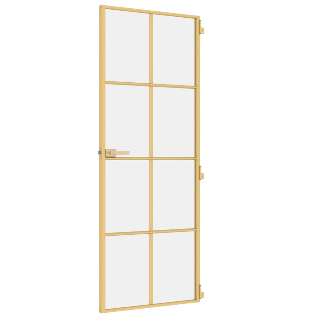 Drzwi wewnętrzne Slim Golden 76x201.5 cm szkło hartowane i aluminium materiały budowlane drzwi domowe