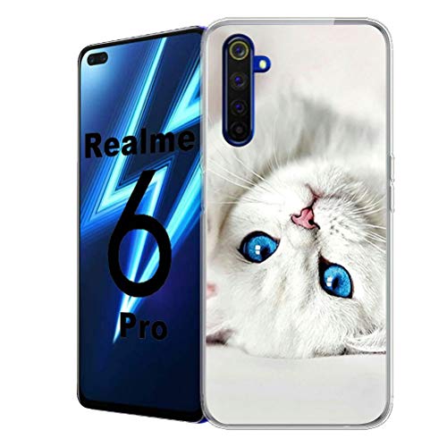 Eouine for Oppo Realme 6 Pro Case, Phone Case Transparent Clear with Pattern Ultra Slim Shockproof Soft Gel TPU Silicone Back Cover Bumper Skin for Oppo Realme 6 Pro (Blue Eyes Cat)