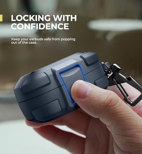 Image of Dexnor for Bose QuietComfort Earbuds Protective Case with Drop-Proof Lock, Shockproof Rugged Bumper Cover with Carabiner & Keyring for Bose QuietComfort Earbuds 2024 Blue（Charger not Included）