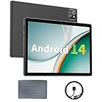 Tablet 10 inch Android 14 Tablets, 6GB RAM 64GB ROM 1TB Expand, Quad-Core Processor, 1280x800 LCD Touch Screen, WiFi 5, Dual Camera, BT5.0, 6000mAh Battery (Black)