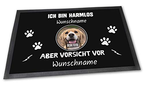 PfotenSchild Fußmatte zum selbst Gestalten - Wir sind harmlos, Aber Vorsicht vor - mit Spruch,...