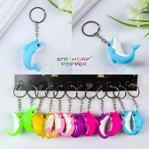 Image of Birthday Popper 12 Pcs Aqua Series 3D Keychains as Birthday Return Gifts - Durable Metal Alloy School Bag Charms for Kids, Lightweight Key Accessories