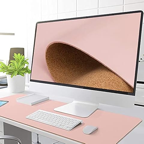 Aelfox Cork & Leather Desk Pad, Natural Office Desk Mat Double-Sided Use, Stitched Edges, Waterproof Large Extended Mouse Pad Desk Accessories (31.5 x 15.7 inches, Pink/Cork) Cover