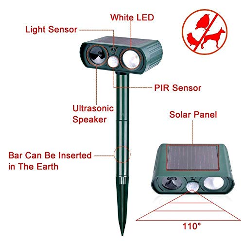 Humutan Dog Repellent, Outdoor Solar Powered Animal Chasing Deterrent, Waterproof Ultrasonic Repeller with Motion Sensor and Flashing Lights