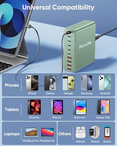 Image of 1000W USB C Charging Station, 120W PD GaN5 Super Fast USB C Charger Block-10 Port, Type C for PC Laptop MacBook Pro /Air Charger Compatible with iPhone 17 16 15 14 13 12 Pro Max, iPad, Galaxy