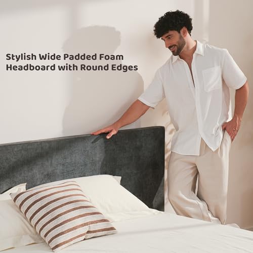 Image of RECCI AirFrame Cloud King Bed Frame with Extra Wide Headboard, 5 Inch Foam Fully Cushioned Platform, Easy Assembly, No Box Spring Needed