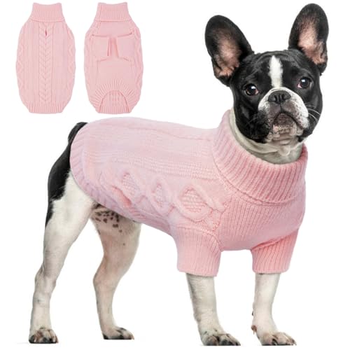 Hjumarayan Maglione per cani, semplice ed elegante, per cani, caldo maglione per cani di taglia media, con foro per la pettorina, bella felpa per cani con gambe per bulldog francese (rosa L)