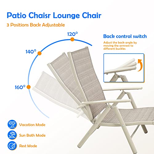 Devoko Lounge Chairs For Outside Patio Chaise Lounge Outdoor Poolside Adjustable Recliner Folding Lounge Chairs Set Of 2 For Garden Beach (Beige) #TOP5